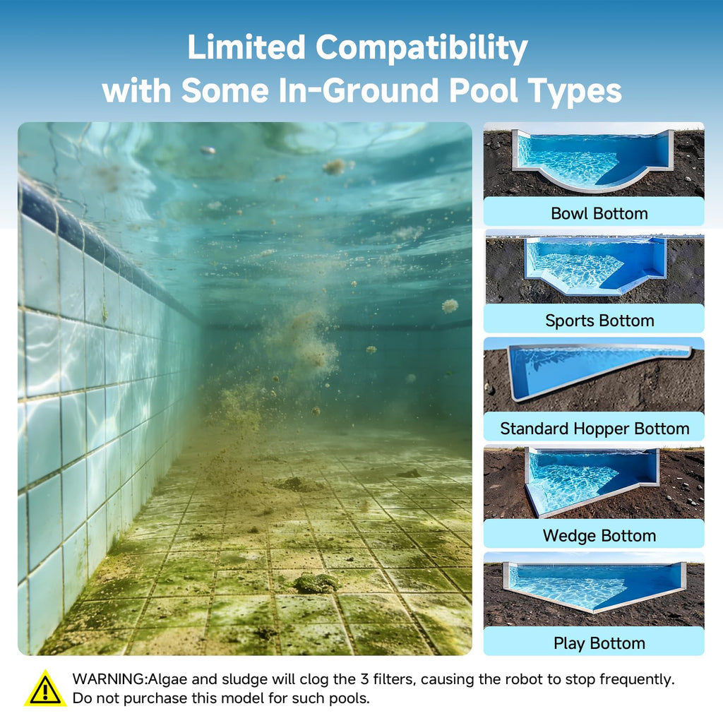 Pooloob PF1 Cordless Pool Vacuum Cleaner Robot: 150 Min Runtime, Triple Layer Filtration, Floor Only Cleaning for Above/In Ground Pools up to 1345 Sq.Ft, Includes Floating Buoy with 8Ft Tether