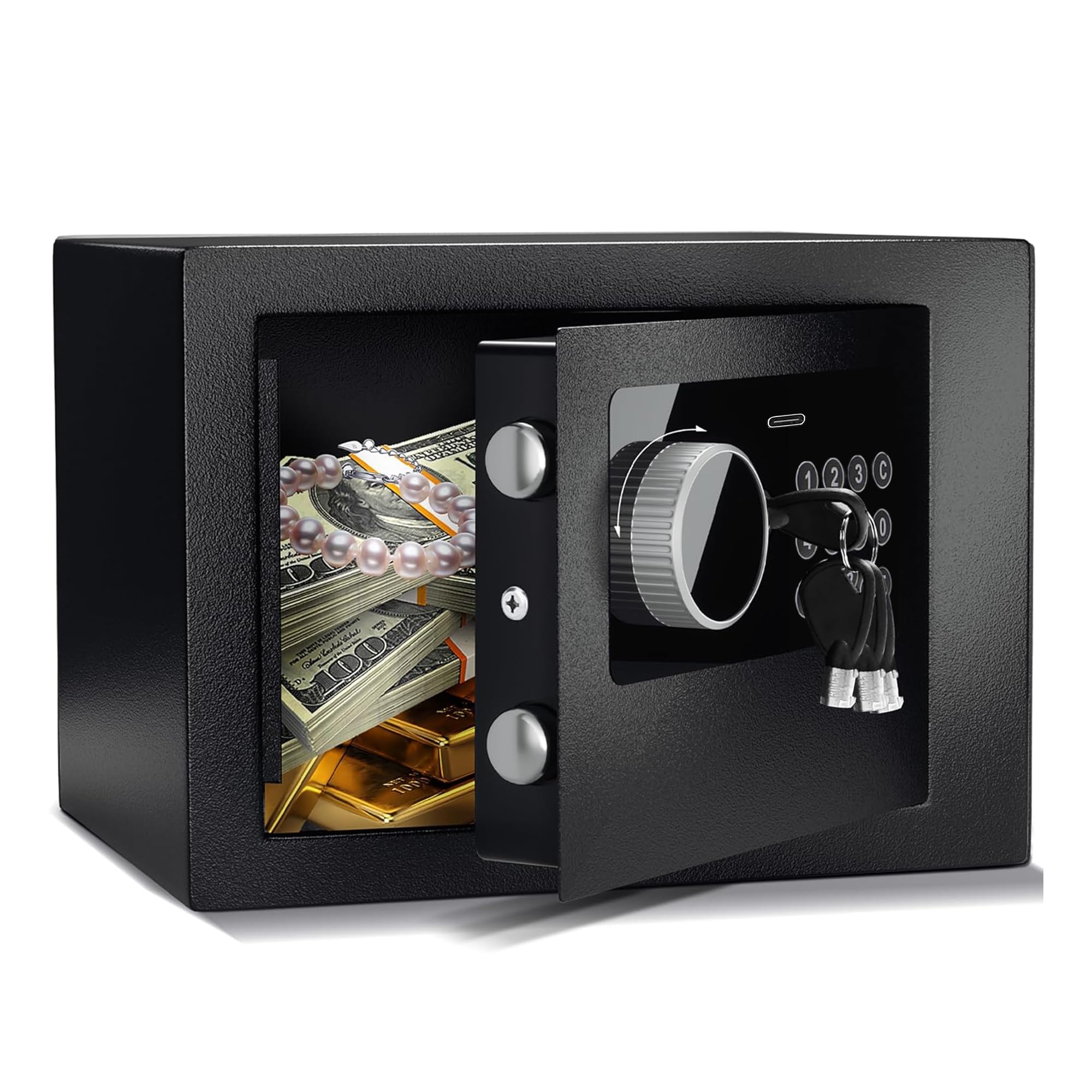 Digital Electronic Money Safe, Steel Security Lock Box with Keypad, Office Hotel Business Jewelry Gun Cash Safe, 0.23 Cubic Feet, 9.06" W x 6.69" D x 6.69" H（black）