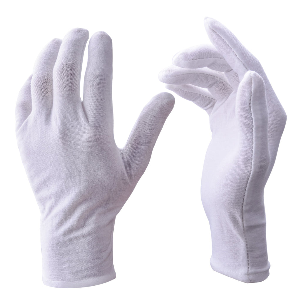 Zealor 12 Pairs White Cotton Gloves Soft Cloth Dust Hand Gloves Work for Men Women Art Crafting Handling, Eczema, BBQ, Coin Jewelry Watch Inspection, Dry Hands Sleeping, Archival, Large