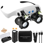 JARLINK Magnifying Glasses with LED Light, Hands Free Magnifier with 14 Interchangeable Lenses 3X 4X 5X 6X 7X 10X 15X, Magnifying Glasses for Close Work, Crafts, Jewelry, Sewing, Electronics Repair