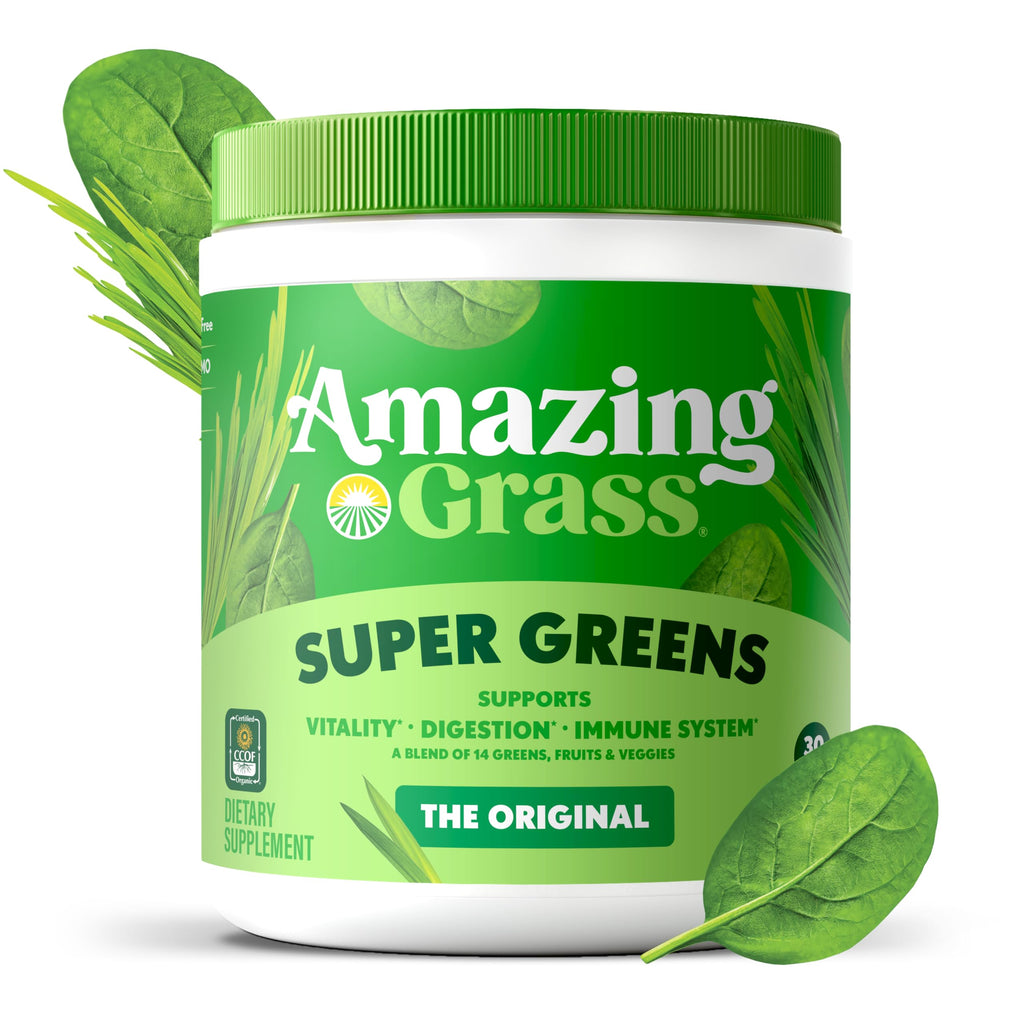 Amazing Grass Super Greens Powder, Organic, Greens Superfood Powder, Smoothie Supplements, Supports Digestion, Probiotics, Spirulina, Beet Root, Original, 30 Servings, 8.5 Ounce (Packaging May Vary)