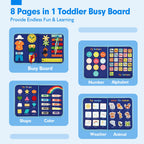 Busy Board for Toddlers -  Toys Preschool Learning Activities with Life Skills, Alphabet, Number, Shape, Color, Animal, Weather - Toddler Boy Learning Educational Toys, Travel Toys