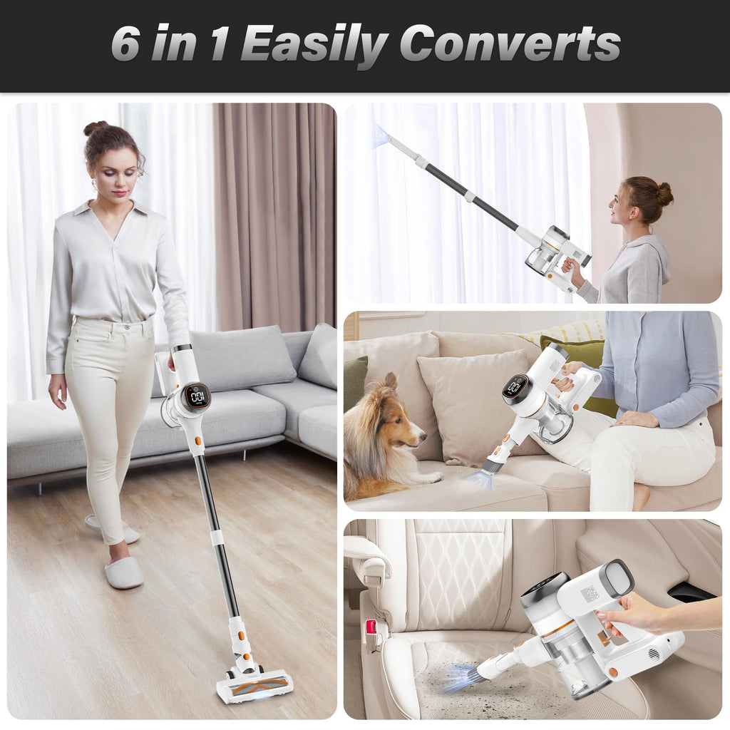 Tikom V500 Cordless Vacuum Cleaner for Home, 40000Pa/450W Stick Vacuum with LED Touch Screen, Charging Wall Dock, Anti-Tangle, Lightweight Handheld Vacuum for Pet Hair, Hard Floor, Carpet
