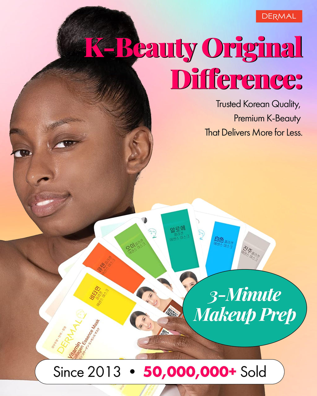 DERMAL 26 Combo Pack Collagen Essence Korean Face Mask (Red & Green) - Hydrating & Soothing Facial Mask with Panthenol - Hypoallergenic Sheet Mask for All Skin Types - Natural Home Spa Treatment Mask