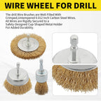 WENORA 30 Pack Wire Brush Wheel for Drill, Brass Wire Brush for Drill, 1/4 Inch Hex Shank, Wire Brush Drill Bit, Wire Cup Brush for Rust Removal, Wire Brush Drill Attachments
