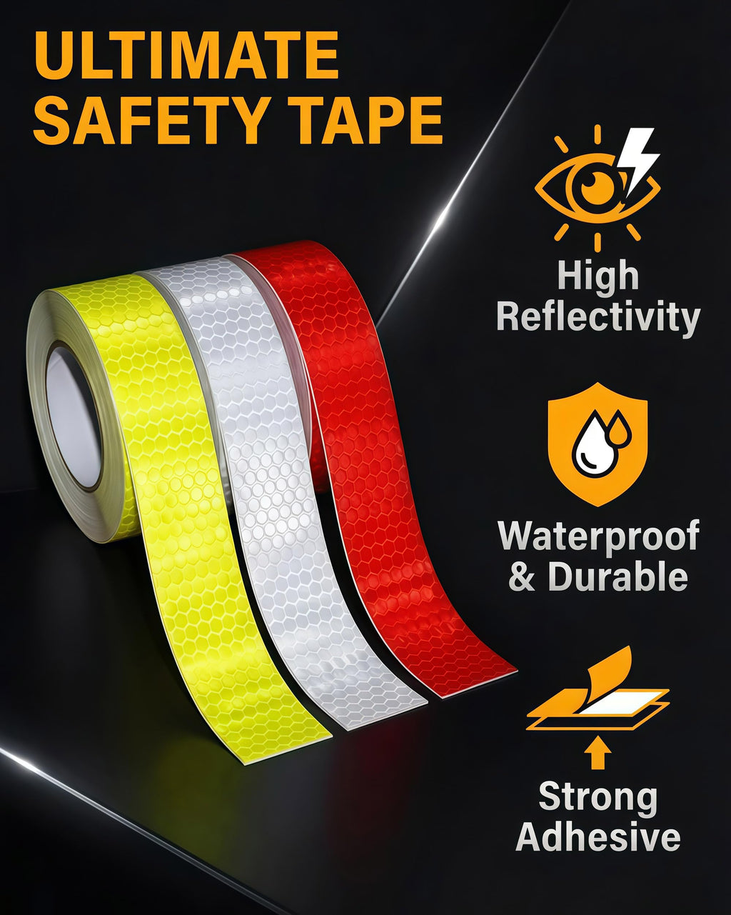 WENFUMUSIC Reflective Tape, 3 Rolls, Red/White/Green, 1" x 10 ft Each