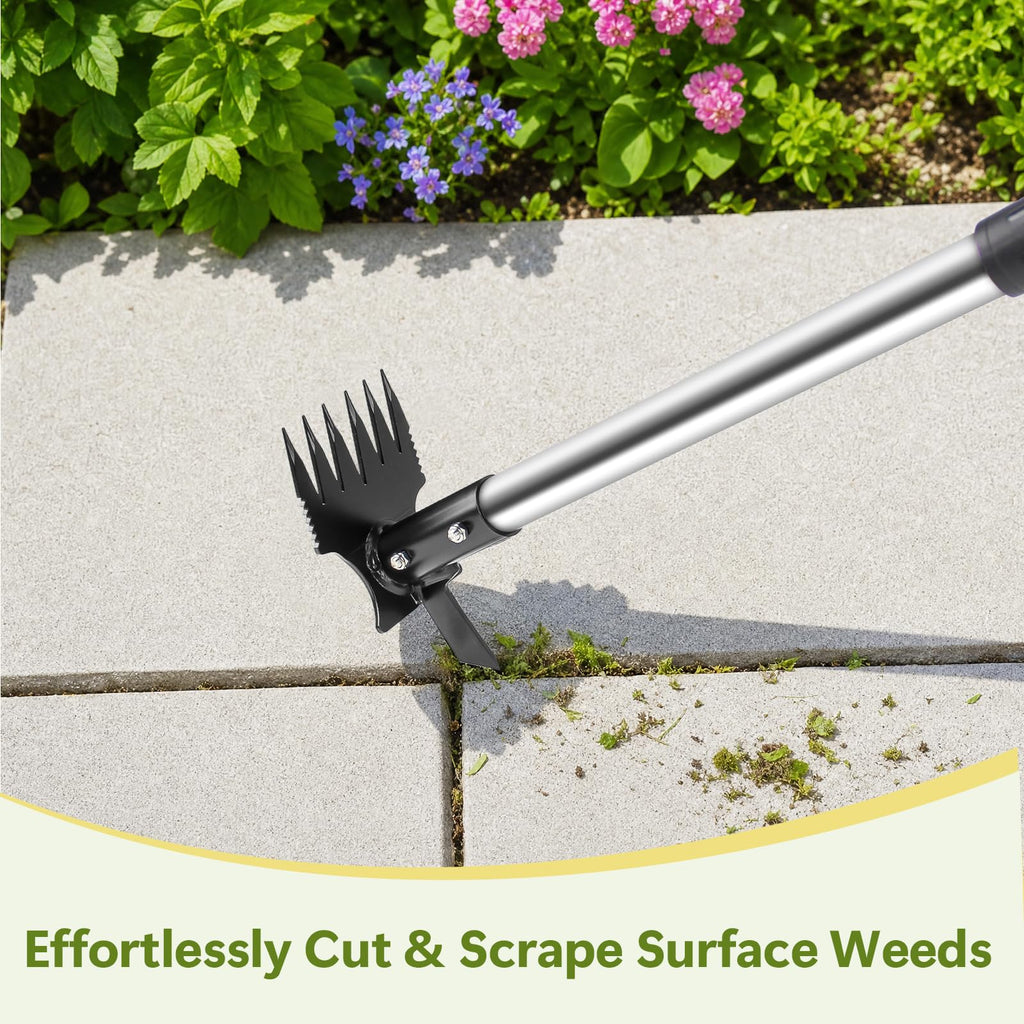 2 in 1 Crack Weeder and Weed Puller with 57" Long Handle for Outdoor Use