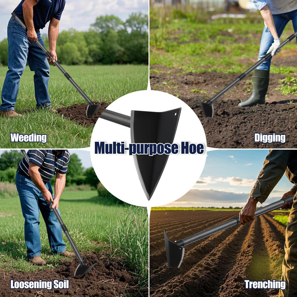 EUIJOIP Garden Hoe 71 Inch Long Handle, Heavy Duty Trenching Hoe with Sharp Edge Blade, Triangle Weeding Hoe for Weeds Removal, Cultivating, Digging, Loosen Soil, Landscaping