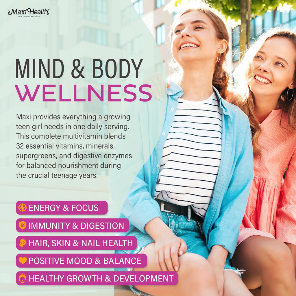 Teen Vitamins for Girls 12-17 - Teen Multivitamin Supreme with D3, Iron, Calcium, Biotin, Digestive Enzymes – Teenager Girl Multi Vitamins for Energy, Immune & Mood Support – 60 Count