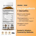 ORGANICS NATURE Black Seed Oil Cold Pressed 60 Softgel Capsules - Immunity Support, Black Cumin Seed Oil, High Thymoquinone, Non-GMO & Vegan, Nigella Sativa, Omega 3 6 9, 1000MG Per Serving