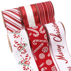 Ribbli Christmas Ribbon Wired Red White Christmas Tree Ribbon Candy Cane Glitter Burlap Ribbons for Topper Bow Crafts Gift Wrapping Wreaths Garland Home Decor -2.5 Inch x 6 Rolls Total 30 Yard