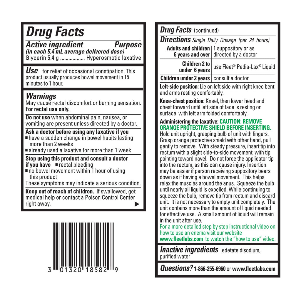 Fleet Liquid Glycerin Suppositories for Constipation Relief, Fast and Effective Stimulant-Free Laxative, 4 Bottles per Pack, 7.5 mL Each, Pack of 3