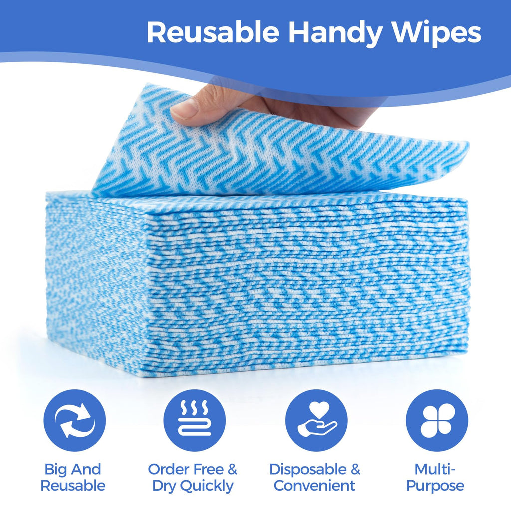 Peachicha Reusable Cleaning Cloths Handi Wipes Reusable Cloths Disposabel Dish Towels Dry Handy Wipes Big Durable Absoebent and Dry Quickly 100 Count, Blue
