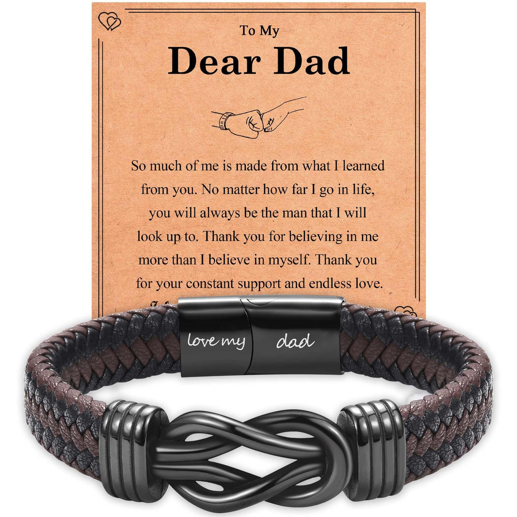 EYQV Gift for Dad from Daughter Son, Dad Infinity Leather Bracelet for Men