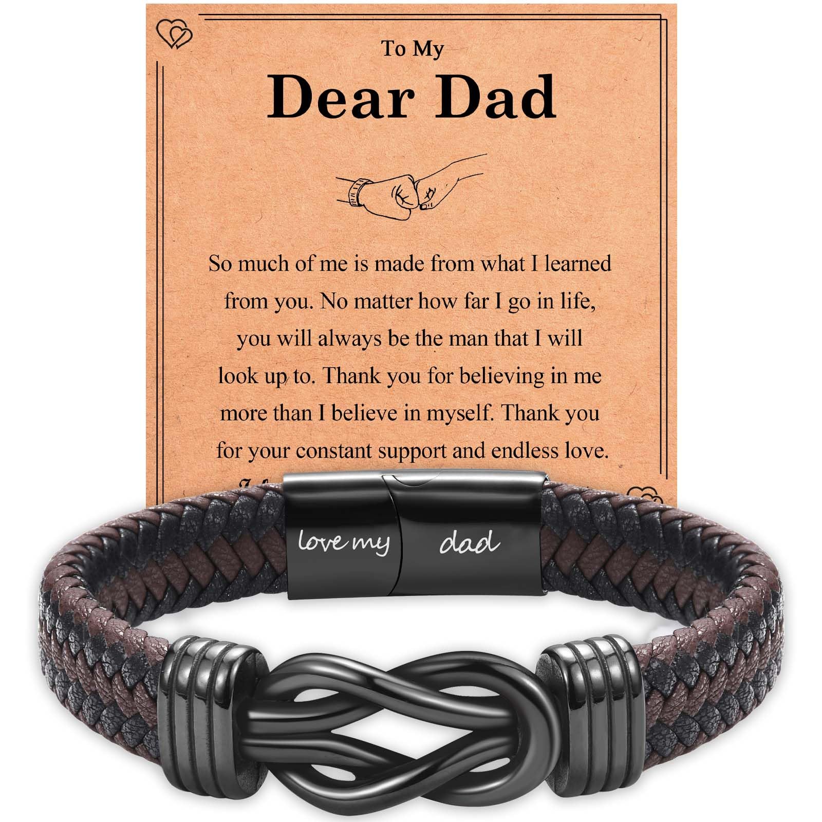 EYQV Gift for Dad from Daughter Son, Dad Infinity Leather Bracelet for Men