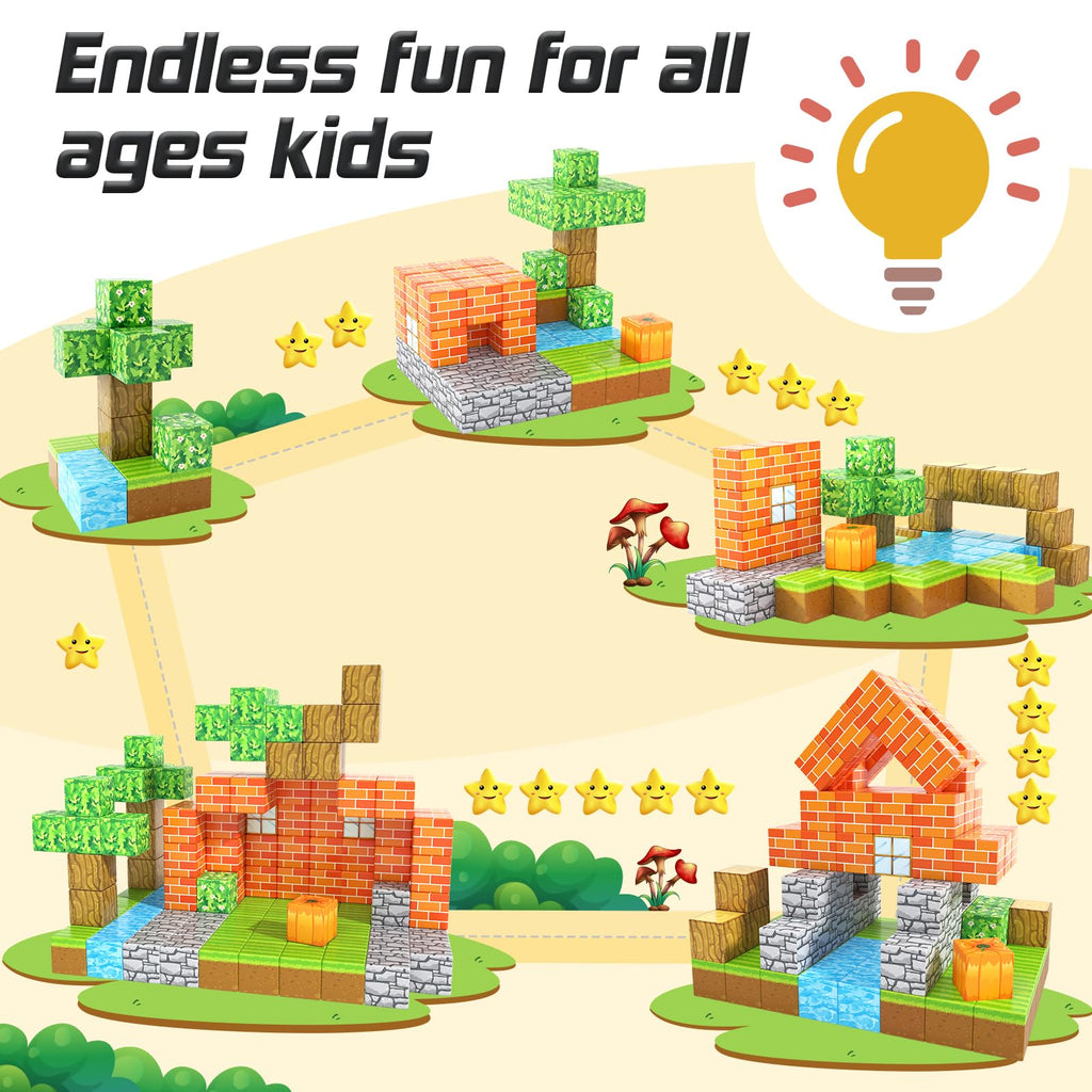 150PCS Magnetic Blocks-Build Mine Magnet World Pumpkin Edition Kids Building Outdoor Toys for 3 4 5 6 7 Years Old Boys Girls, Magnetic STEM Toddler Construction Toys for Halloween Birthday Gifts