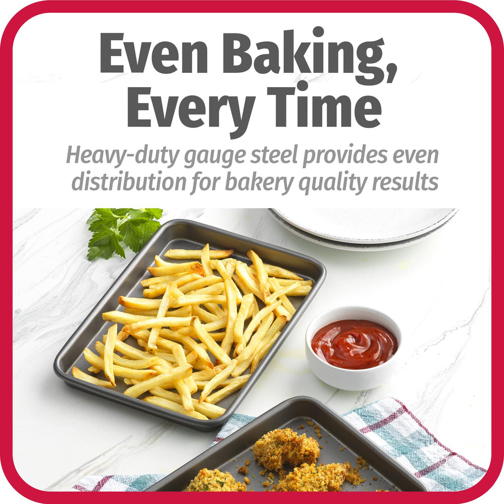 GoodCook Set of 2 Nonstick Steel 9" x 6.2" Toaster Oven Mini Baking Sheets with Racks, Gray
