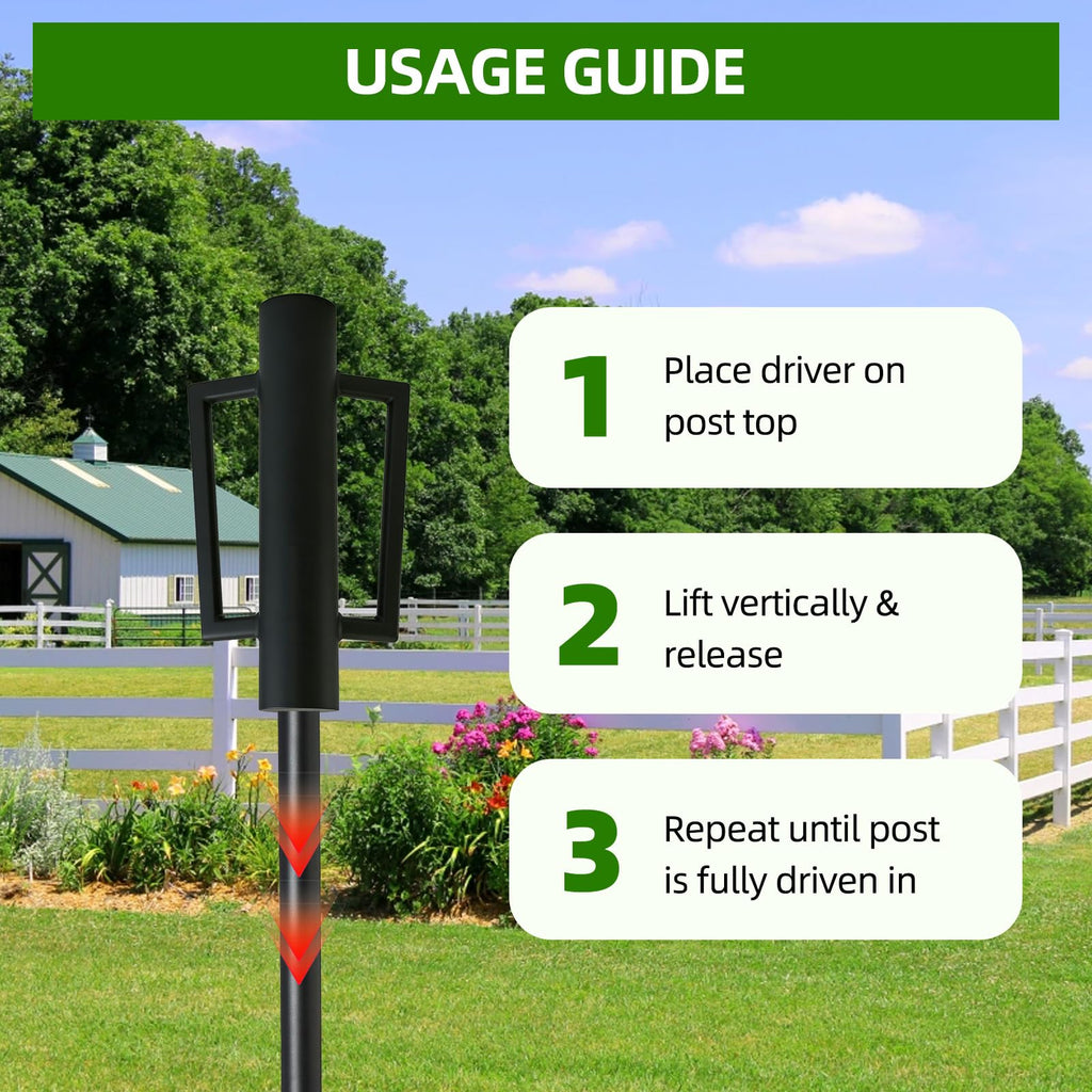 DCLFIRMX Fence Post Driver with Handle 16.5 Inch T Post Driver, 8LB Heavy Duty Hand Post Pounder, 2.7 inch Inner Diameter Hand Post Rammer for Metal Fence Stake, U Channel, Sign Post