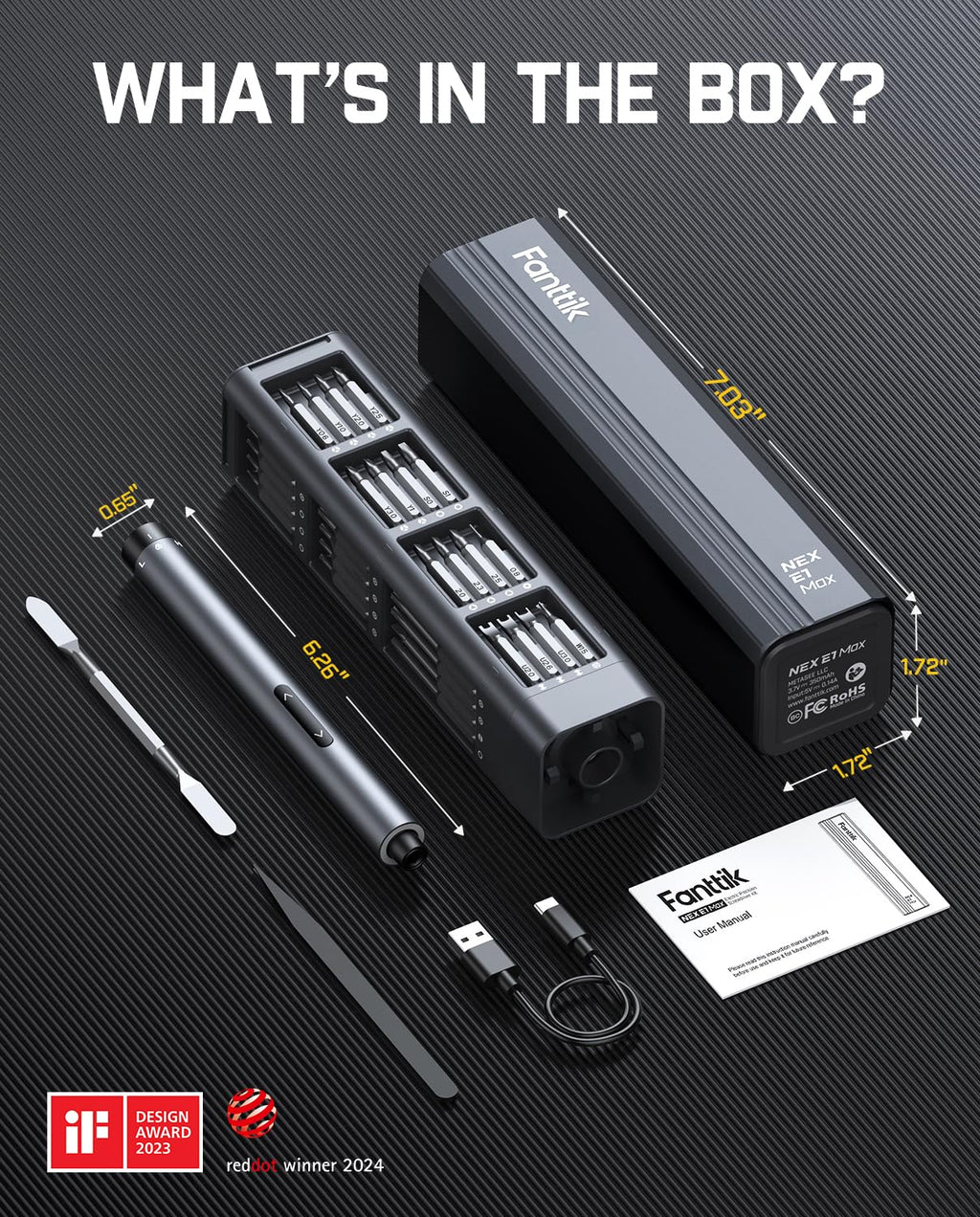 Fanttik E1 Max Electric Screwdriver, Mini Precision Screwdriver Set, 50 Magnetic Bits, Magnetic Storage, 5/32‘’Hex, Repair Tool Kit for Electronics Phone Camera Laptop Watch for Dad