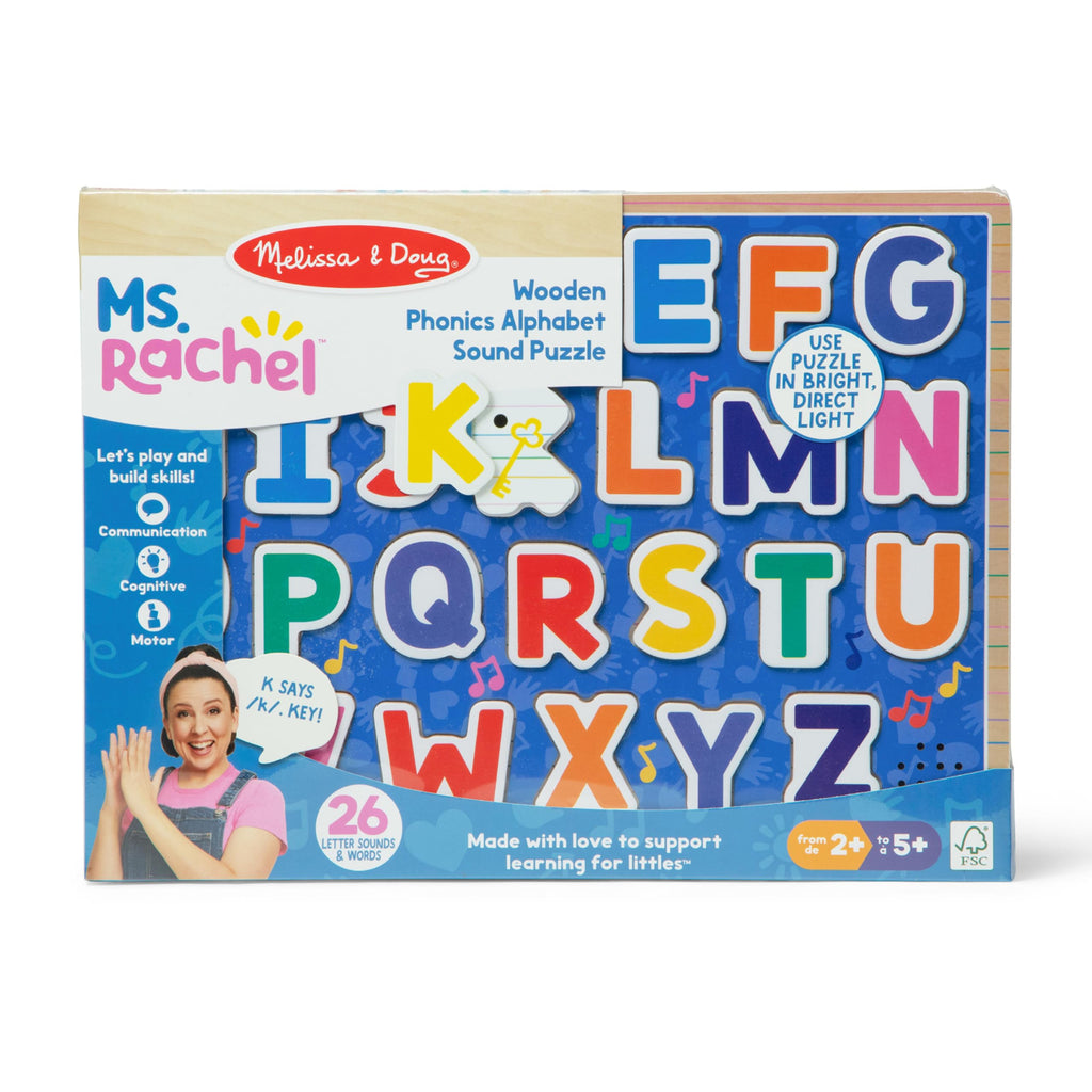 Melissa & Doug® Ms. Rachel™ Wooden Phonics Alphabet Sound Puzzle with Light-Activated Sound Effects, 24-Piece Toddler Toys for Boys and Girls Ages 2+ Years - FSC Certified