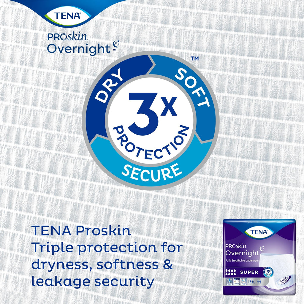 TENA ProSkin Overnight Super Protective Incontinence Underwear, Heavy Absorbency, Unisex, X-Large, ( 48 Total - 4 Pack)