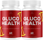 (2 Pack) Gluco Health Capsules - GlucoHealth Support Pills Premium Plus All Natural Ingredients Advanced GlucoHealth Formula Maximum Strength for Overall Health & Wellness, 120 Capsules for 2 Months