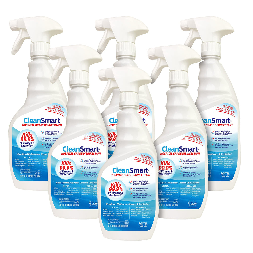 CleanSmart Hospital Disinfectant, Kills 99.9% of Viruses and Bacteria, Hypochlorous Acid Technology, EPA Registered, 23 oz, (Pack of 6) (HOCL)