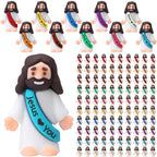 Bememo 100 Pcs Little Jesus Figures Jesus Loves You Original Design Rubber Pocket Toys Little Figures to Hide and Seek Sunday School Religious Party Share Gifts(Vibrant Color)