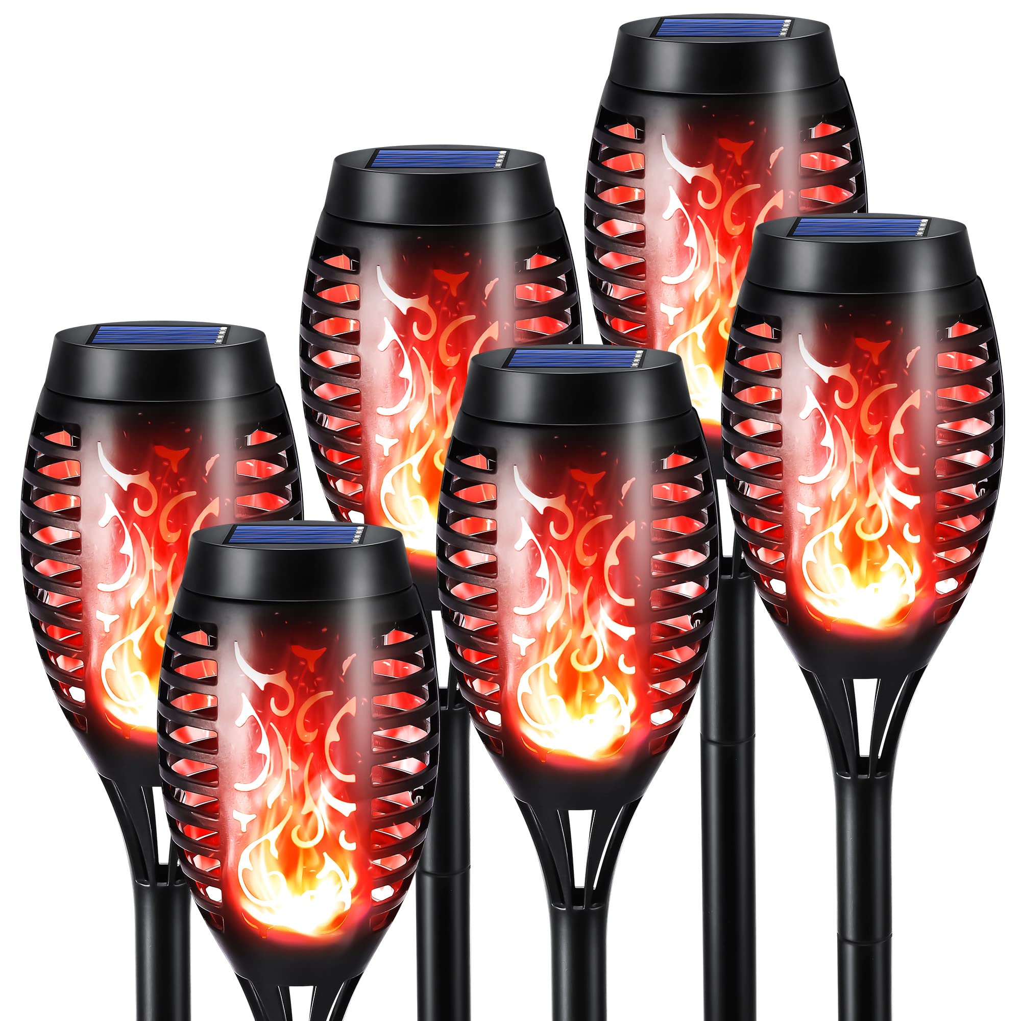 Toodour Solar Torch Flame Lights, 6 Pack Solar Lights Outdoor with Flickering Flame, Waterproof Patio Light Landscape Decoration Lighting for Garden, Lawn, Yard, Outdoor Decor - Red