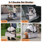 3-in-1 Foldable Pet Stroller for Medium Dogs & Cats up to 50lbs – Detachable Carrier & Car Seat with Storage Basket, 5” Lockable Wheels – All-Terrain Design for Jogging, Walking, and Travel (Grey)