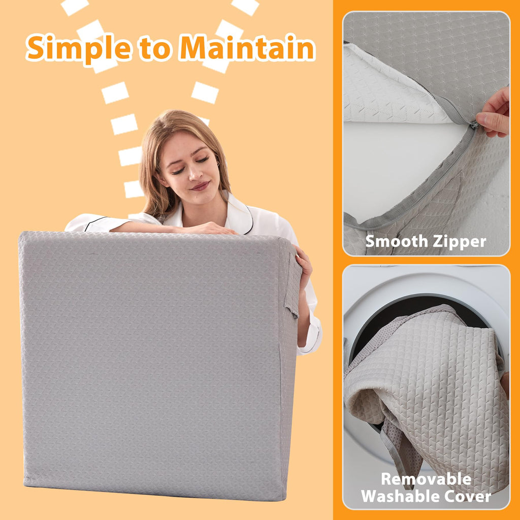 Ruqmuis Wedge Pillow for Sleeping, 10" Bed Wedges Pillow for Headboard, Triangle Incline Wedge for Acid Reflux, Pillows Wedge for Back Pain Relief, Elevated Leg Pillows After Surgery, Snoring, Grey