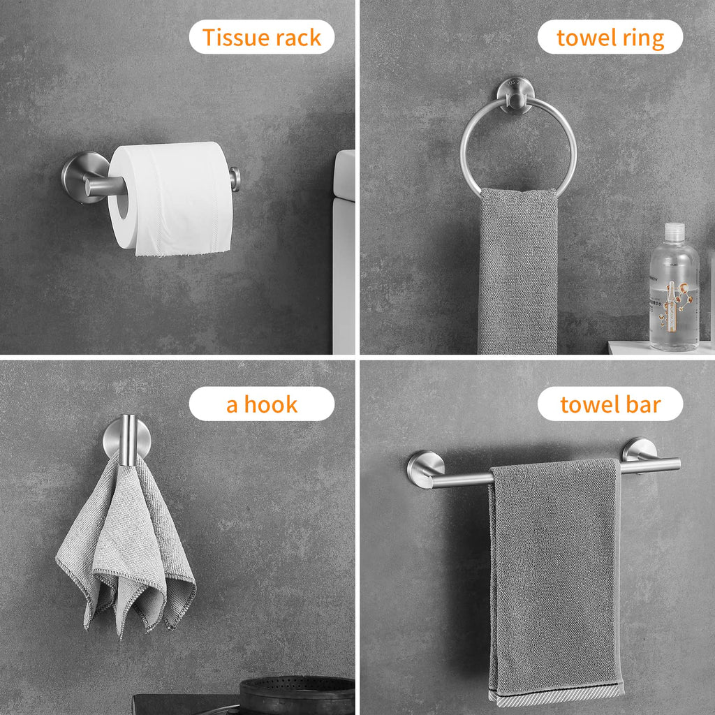 Hinmood Towel Bar Set Brushed Nickel, Bathroom Towel Ring Set 5pcs Including 2pcs 16'' Tower Bar, Towel Ring and 2 PCS Towel Hooks