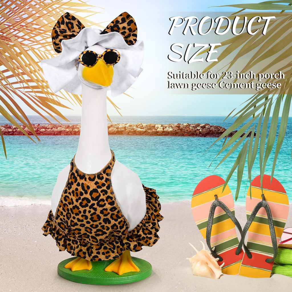 JcHrmers Summer Leopard Goose Outfit Hawaiian Porch Goose Outfits Bikini Lawn Goose Clothes Fits 23" Cement Plastic Goose Statue for Summer Outdoor Garden Yard Patio Art Decor