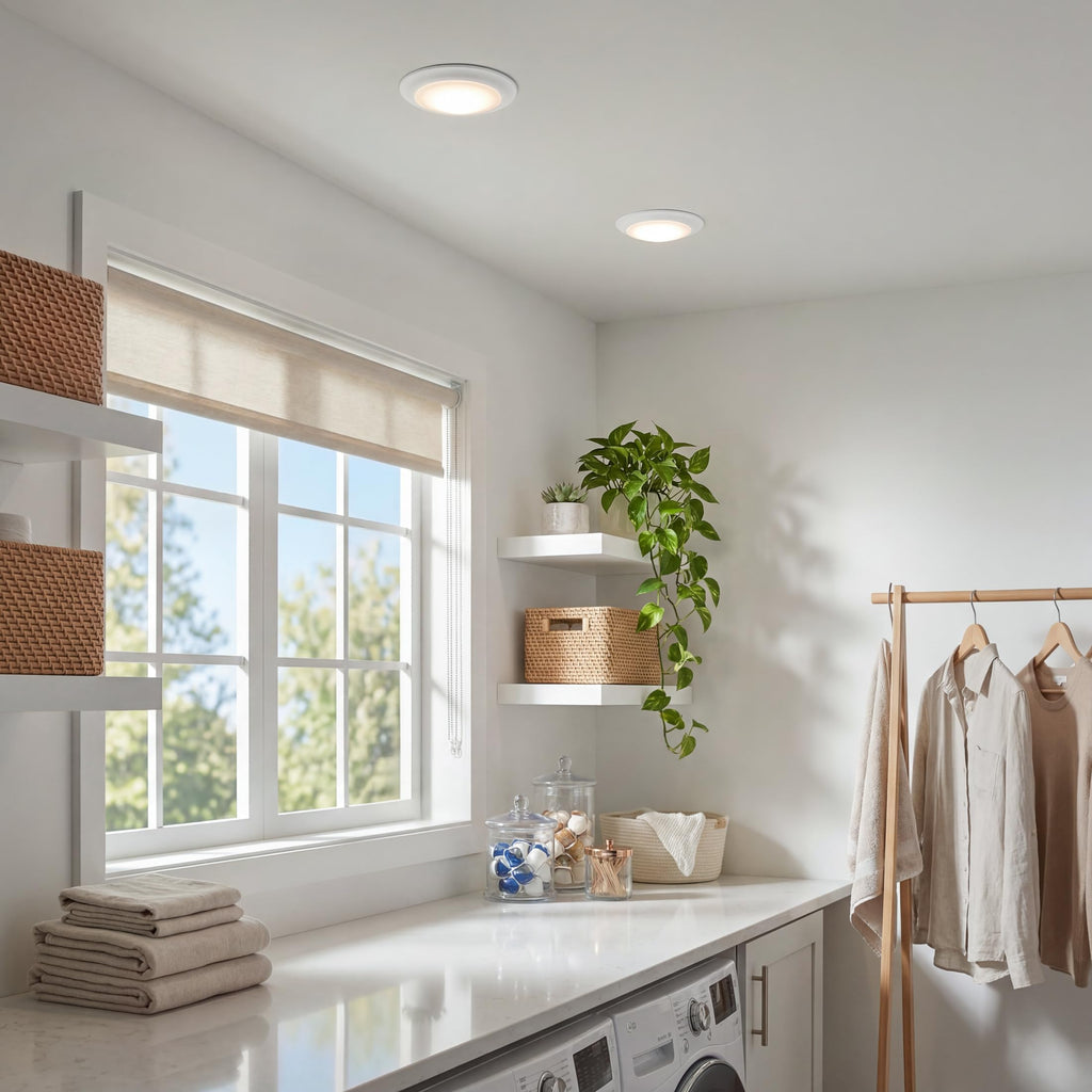 Kichler Gen 1 LED Downlight in White, 7.5” Ceiling Lights Flush Mount, Wet Rated Interior Dimmable Light for Living Room, Dining Room, Kitchen, Bathroom and Bedroom, 4000K, (7.5” x 1.5”), 43846WHLED40