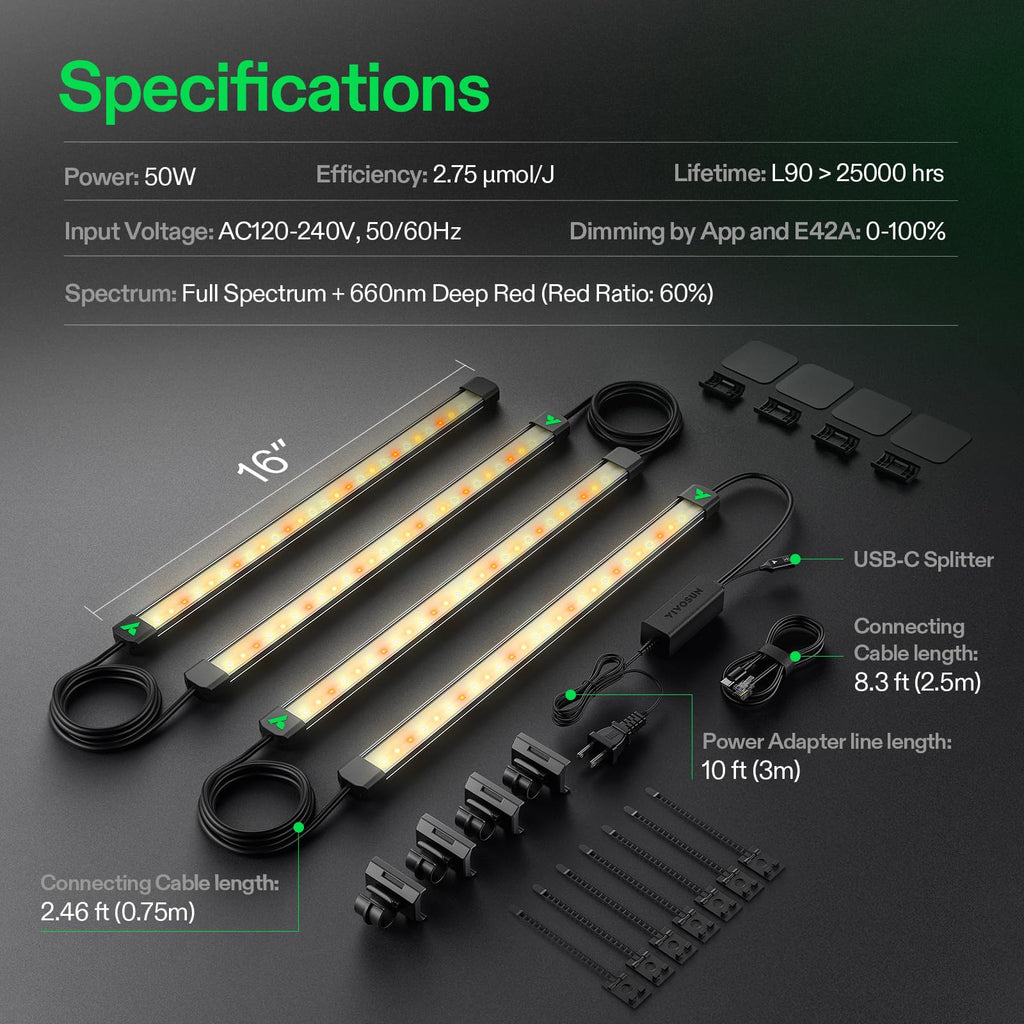 VIVOSUN Lumaray LED Grow Light Bars 16”(4-Bar) Full Spectrum Side Lighting
