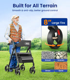 VOCIC Walkers for Seniors, Z21 Rollator Walker with Seat Supports 350lb, 8" Big Wheels for All Terrain, Ergonomic Arc Seat & 6" Ultra Backrest Foldable Walker, Dual Height Adjustment, Lightweight 2025
