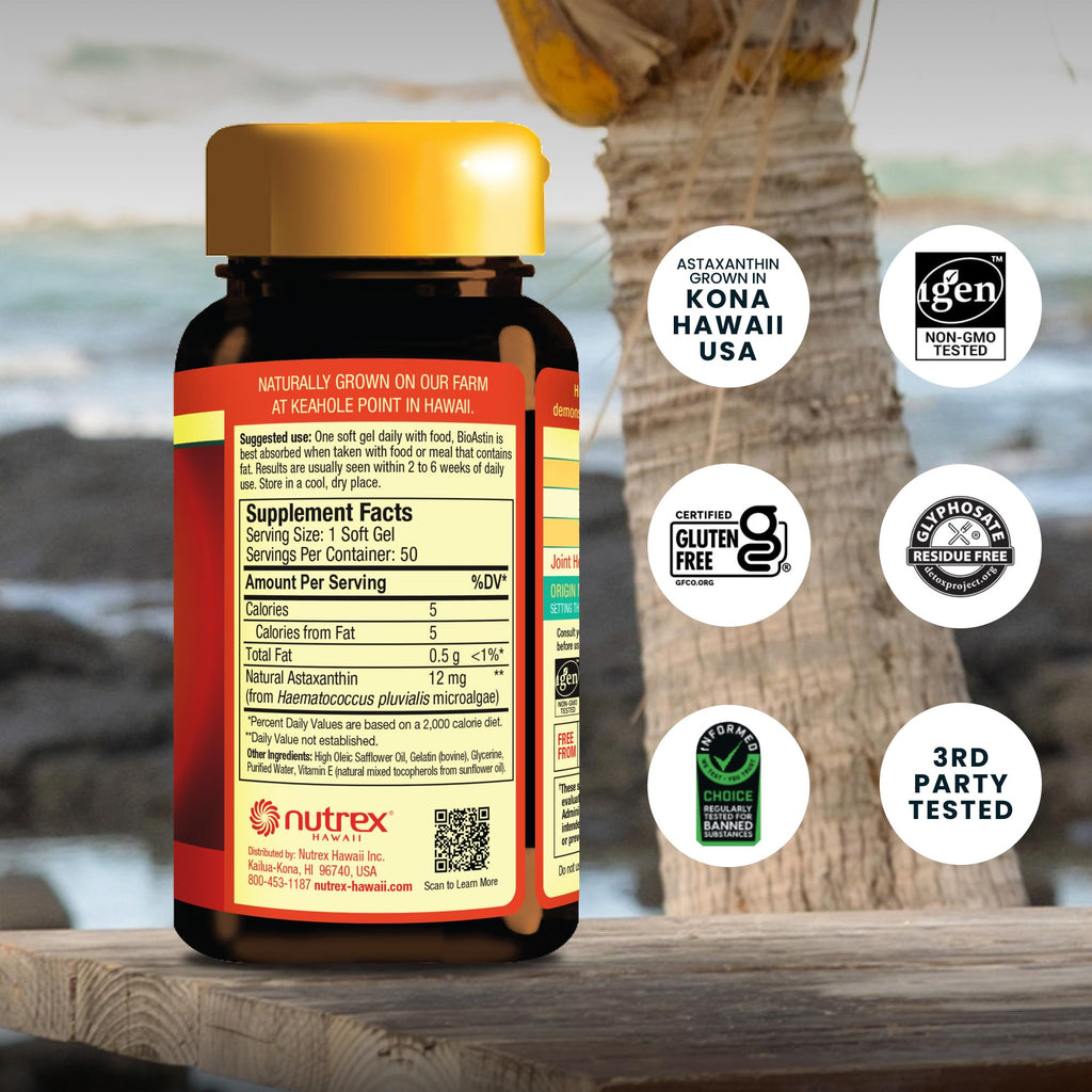 Nutrex Hawaii BioAstin Hawaiian Astaxanthin - 12mg, 50 Softgels - Farm-Direct Premium Antioxidant Supplement to Support Eye, Skin, Joint & Immune System Health - Non-GMO & Gluten-Free