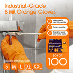 Inspire Heavy Duty Orange Nitrile Gloves Disposable Latex Free | ULTRA 8 Mil Diamond Textured Grip Disposable Cleaning Gloves | Industrial Mechanic Food Large, 100 Count