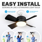 Bell+Howell Socket Breeze Socket Fan Light with Remote, Portable Small Ceiling Fans with Lights for Bedroom, Kitchen, Living Room, Ceiling Fan with Light 3500K, 1000 Lumens, Screws into E26/E27