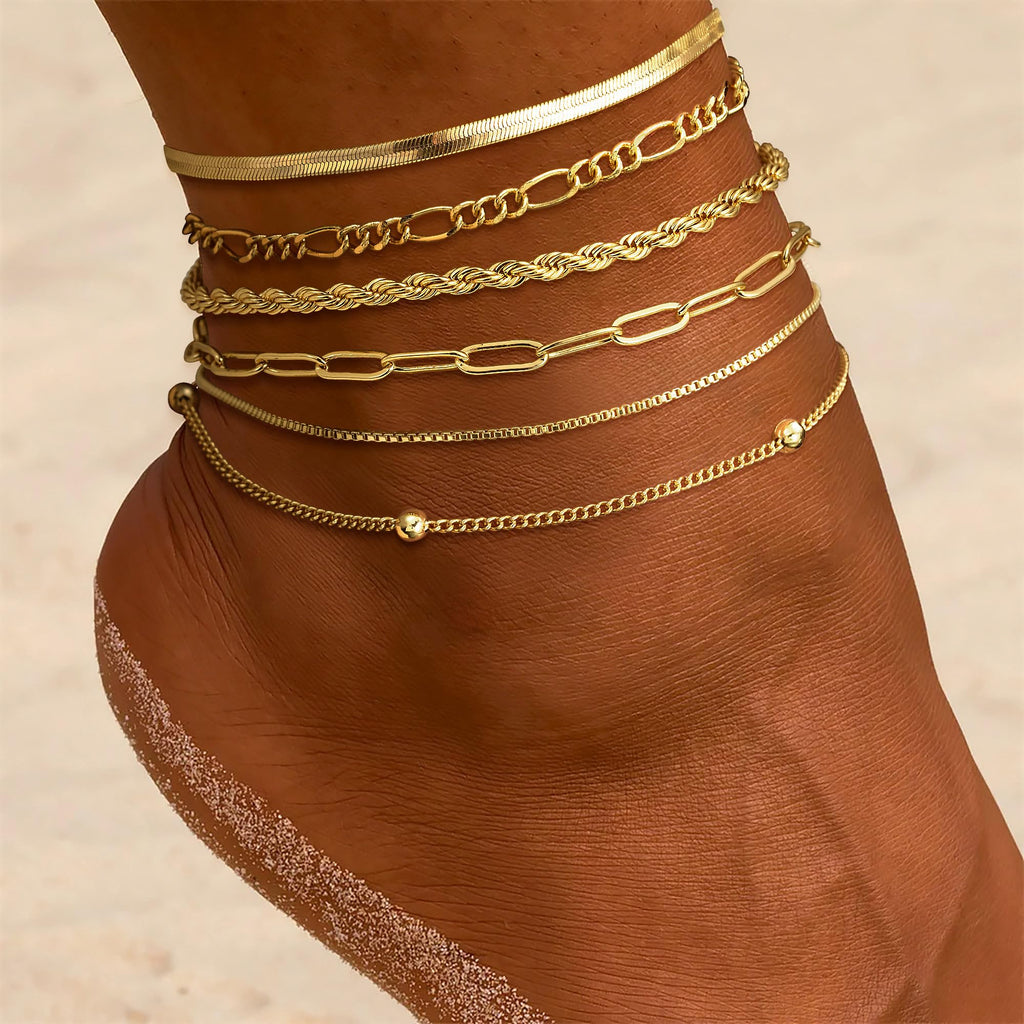 DEARMAY 14K Gold Plated Anklets for Women