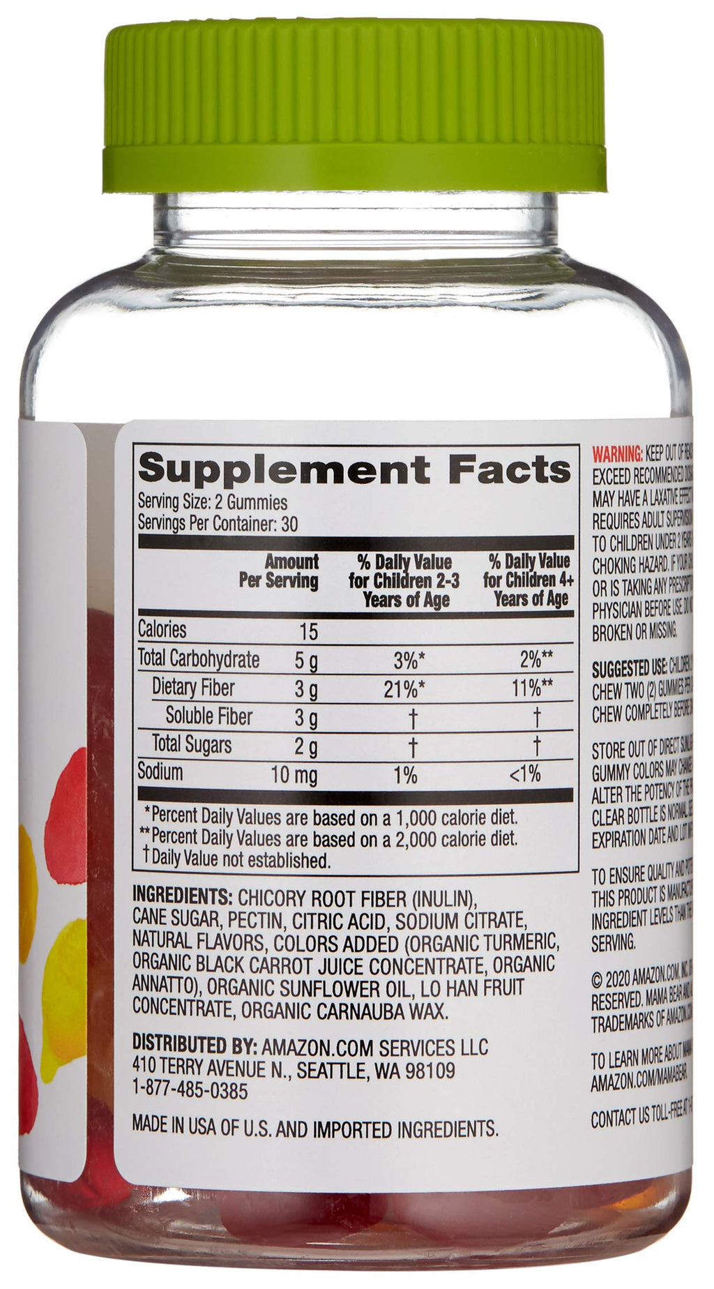 Amazon Brand - Mama Bear - Kids Fiber Gummies - Supports Digestive Health, Orange, 60 Count (Pack of 2)