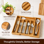 oridom Expandable Bamboo Kitchen Drawer Organizer for Cutlery and Utensils, Adjustable Bamboo Wood Cutlery Tray in Drawer for Flatware and Silverware in Kitchen, (Natural)