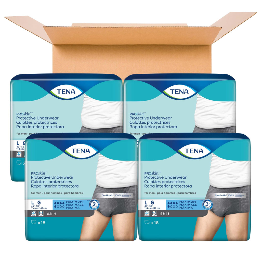Tena ProSkin Large Gray Adult Male Moderate Absorbency Protective Disposable Underwear, 72 Count