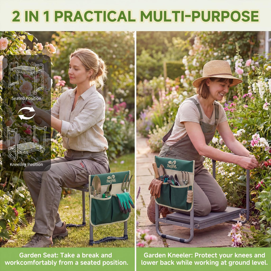 2-in-1 Heavy Duty Foldable Garden Kneeler And Stool With EVA Pad, Green