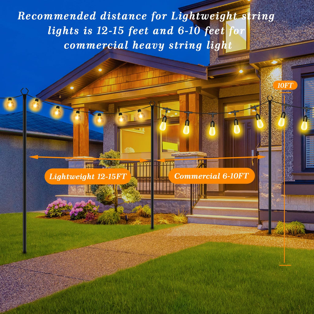 Mutovlin 2 Pack String Light Poles,10 Ft Light Poles for Outside String Lights,Outdoor Lights Pole with Fork,Metal Poles Stand for Patio Deck Backyard (10FT 2 Pack)