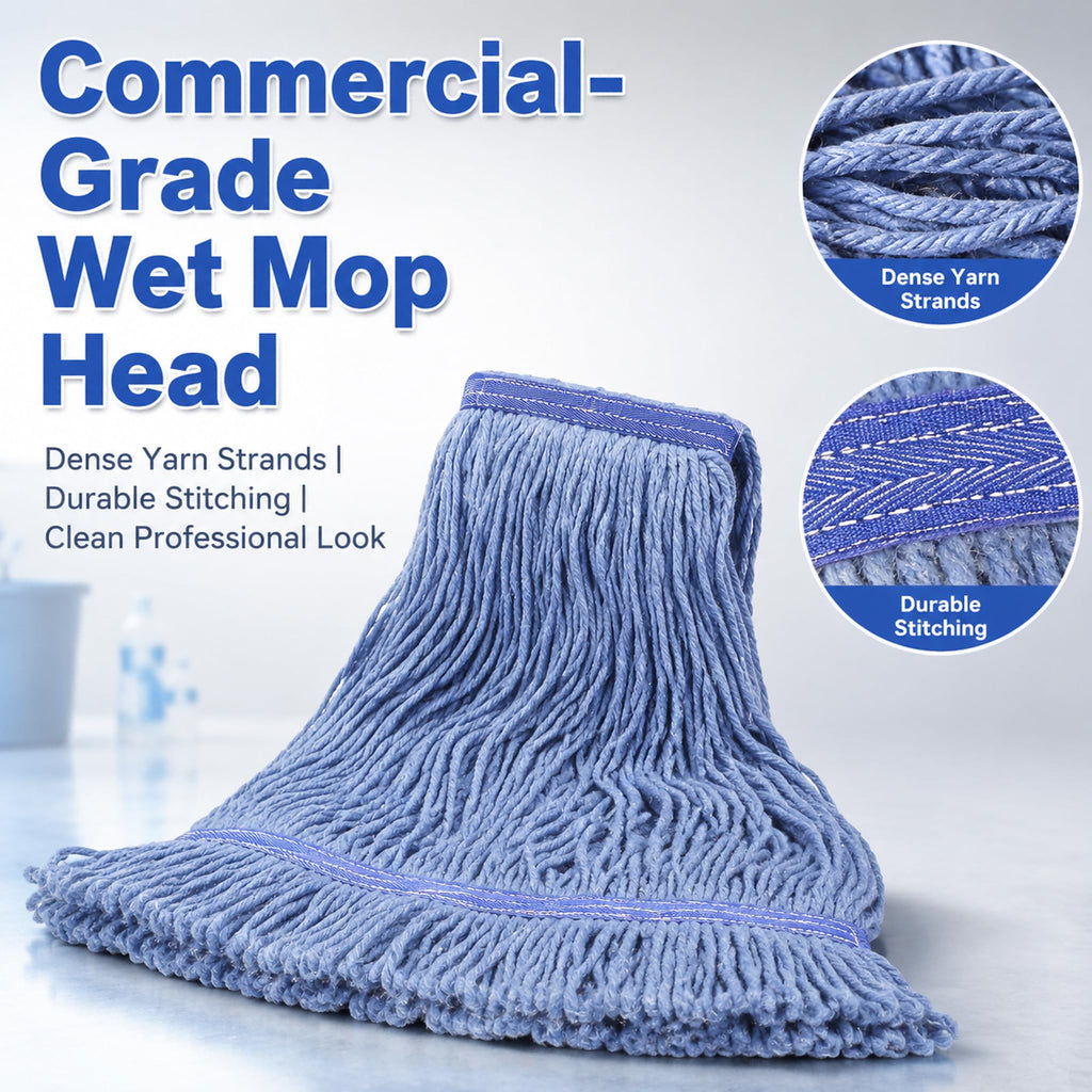 2 Pack Heavy Mop Replace Head，mop Head Replacement,Commercial mop Heads,Reusable Mop Head Refills-Replacement Mop Heads SuitableWet Industrial Blue Cotton Looped End String Head Refill (Blue)