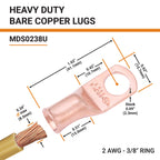 SELTERM 25pcs 2 AWG 3/8" Stud Heavy Duty Bare Copper Battery Cable Lugs