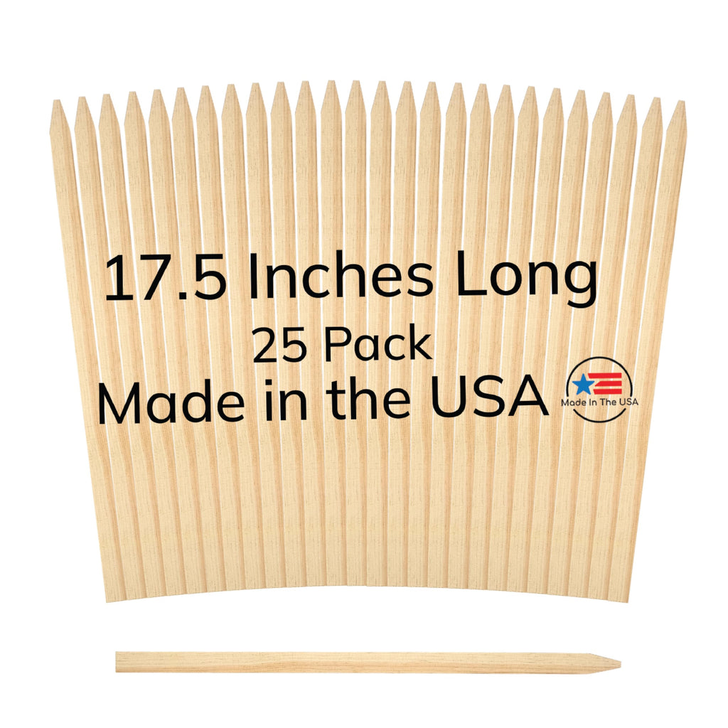 25 Pack Wooden Garden Stakes, 17.5" Long x 3/4" Wide, Made in USA Pine Plant Markers, Chisel Point Yard Stakes for Gardening, Landscaping, Row Labels, Signs & Crafts