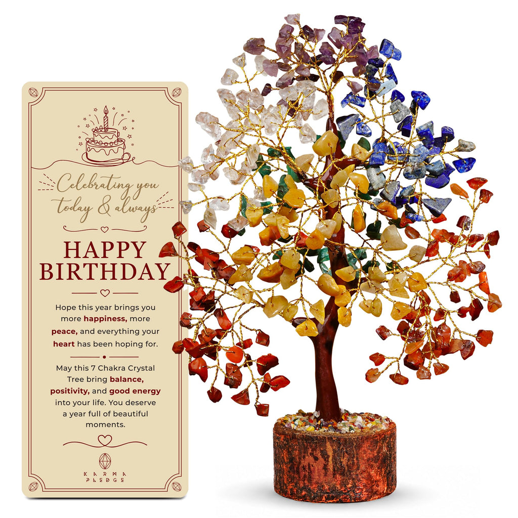KARMAPLEDGE Healing Crystal Tree of Life for Unique Birthday Gifts for Women, Mom, Friends, Sister, Loved Ones, Handmade 7 Chakra Tree for Home Office Room Decor Brings Positivity & Good Luck