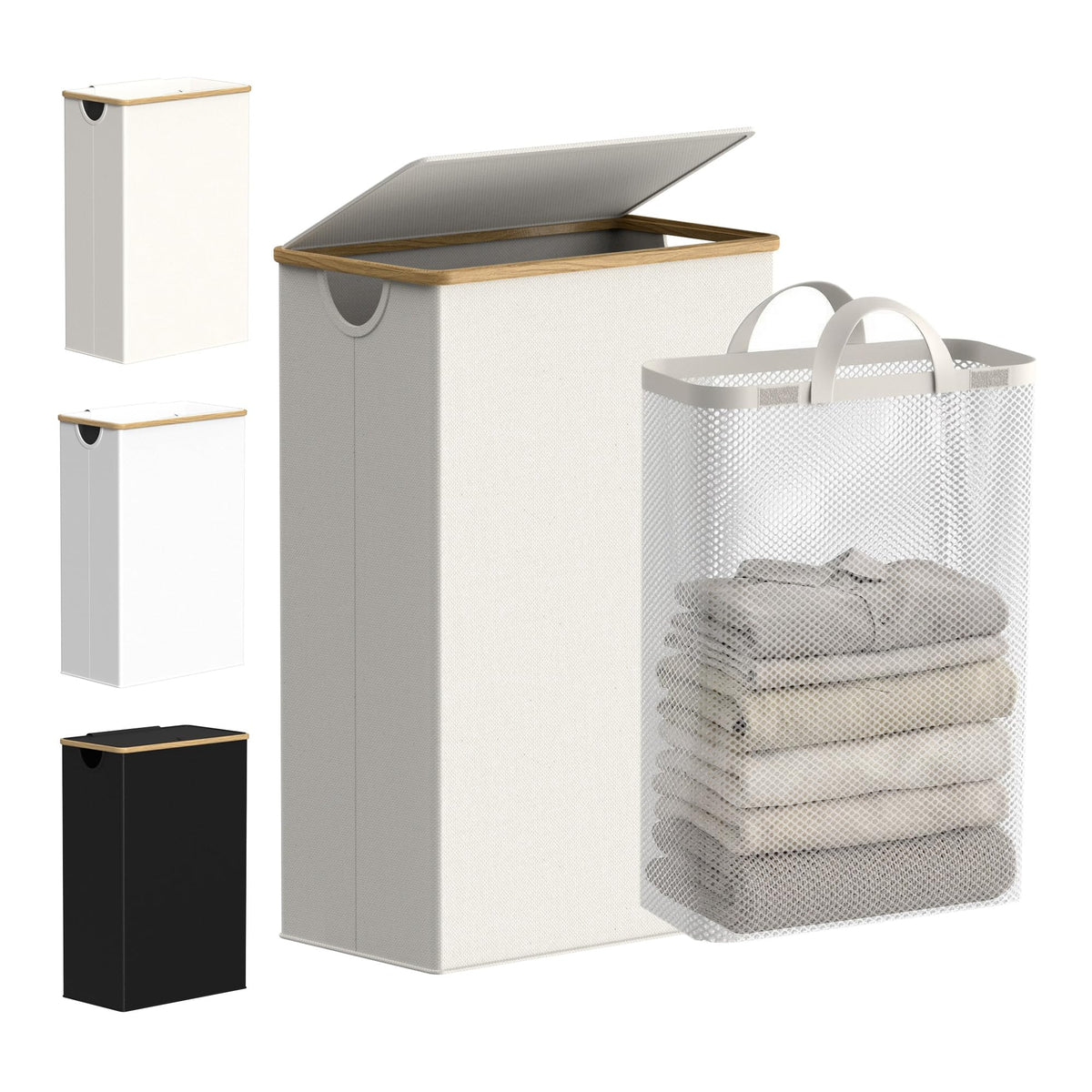 efluky Slim Laundry Hamper with Lid and Removable Bag, 75L Beige